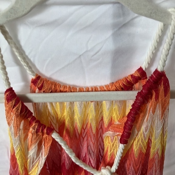 C & C California: Sheer red/orange/yellow beach coverup with pockets- M - Picture 12 of 16